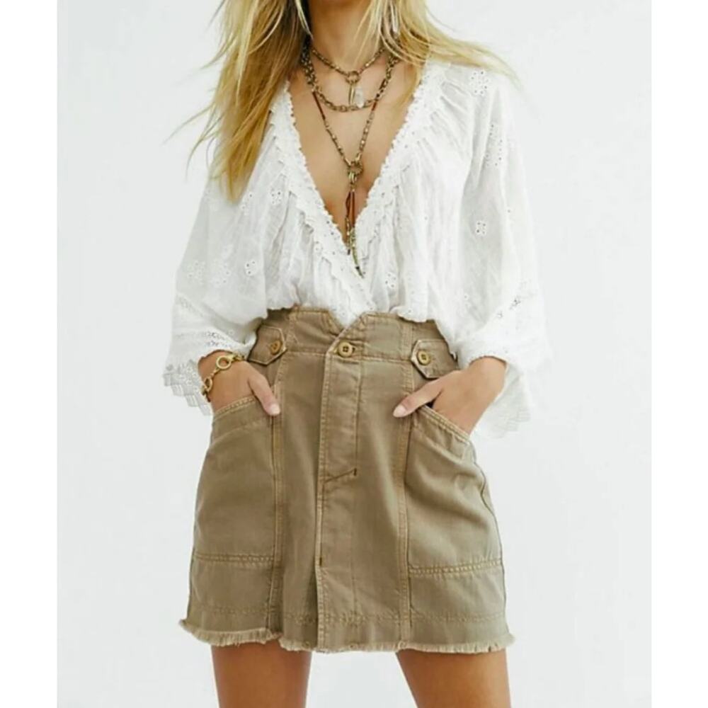 Free People Alpha Utility Mini Skirt in Moss NWT Size 0